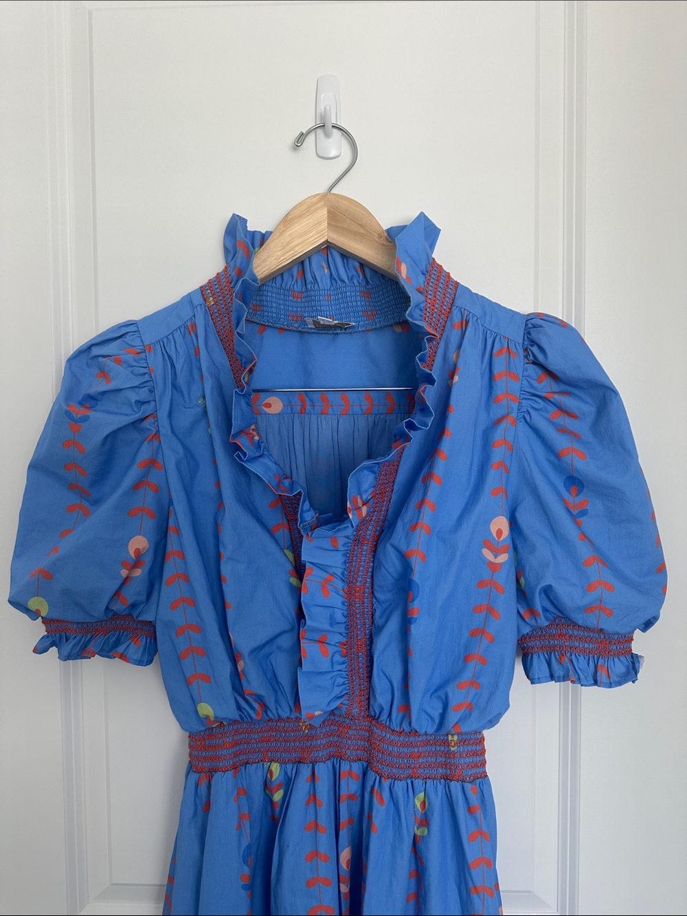Karlie Women’s Maxi Dress with Puff Sleeves and Ruffle Trim Blue S - Picture 3 of 8